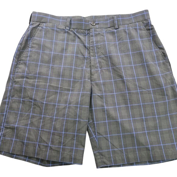 PGA Tour Mens Golf Shorts Plaid Size 34 Gray Blue Poly Flat Front Pockets Casual - Picture 1 of 7